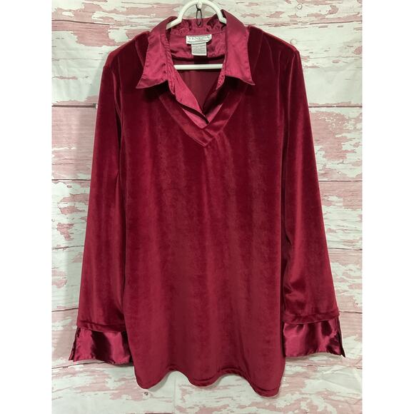 Vintage Venezia Velour Blouse Size 1X Cranberry - Picture 7 of 10